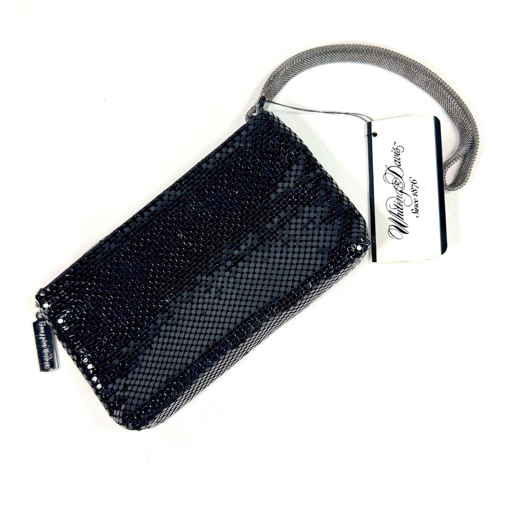 Whiting & Davis Black Metal Mesh Wristlet Clutch Evening Bag NWT